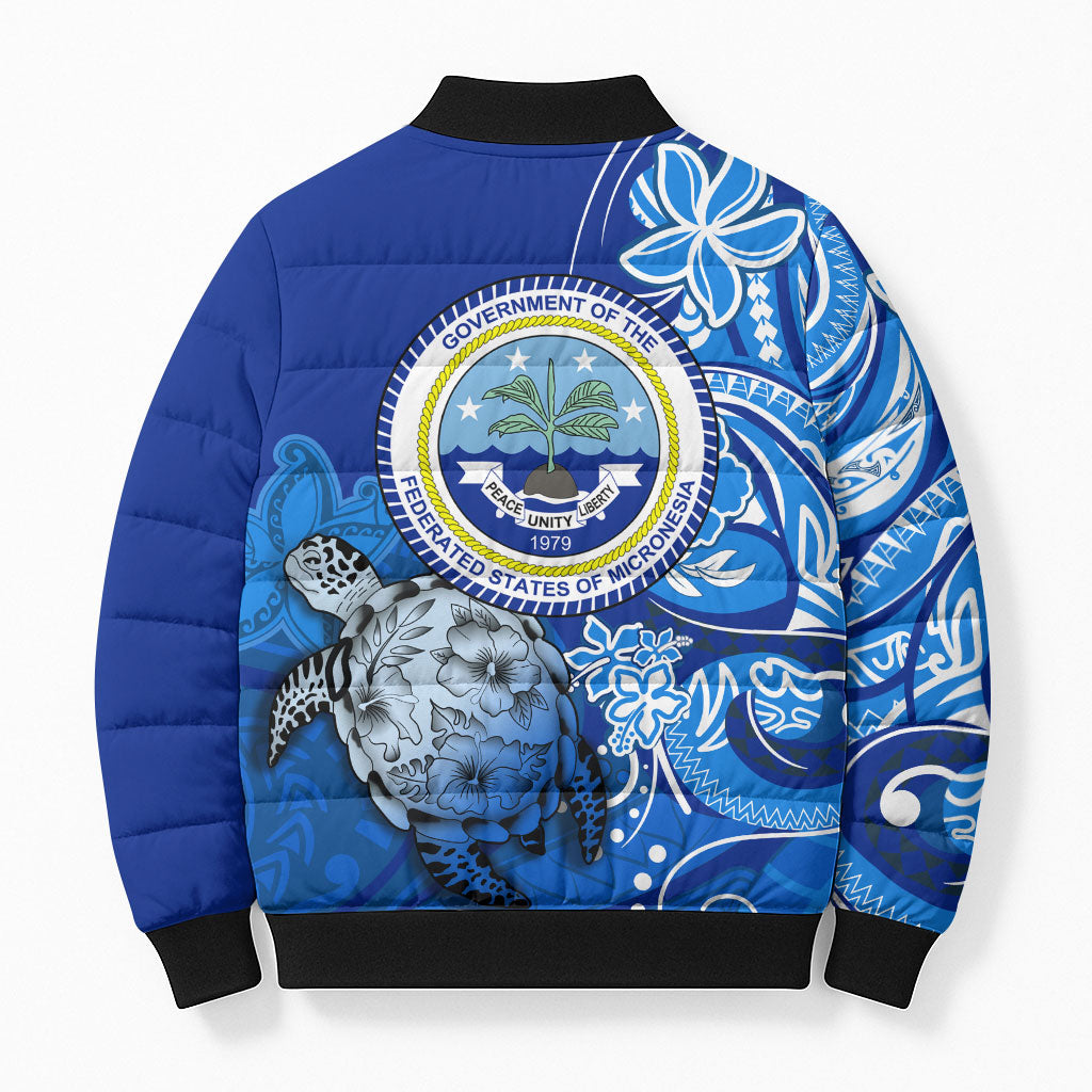 Micronesia Sea Turtle Bomber Puffer Jacket Federated States Of Micronesia Tribal Floral Pattern TS04 - Polynesian Pride