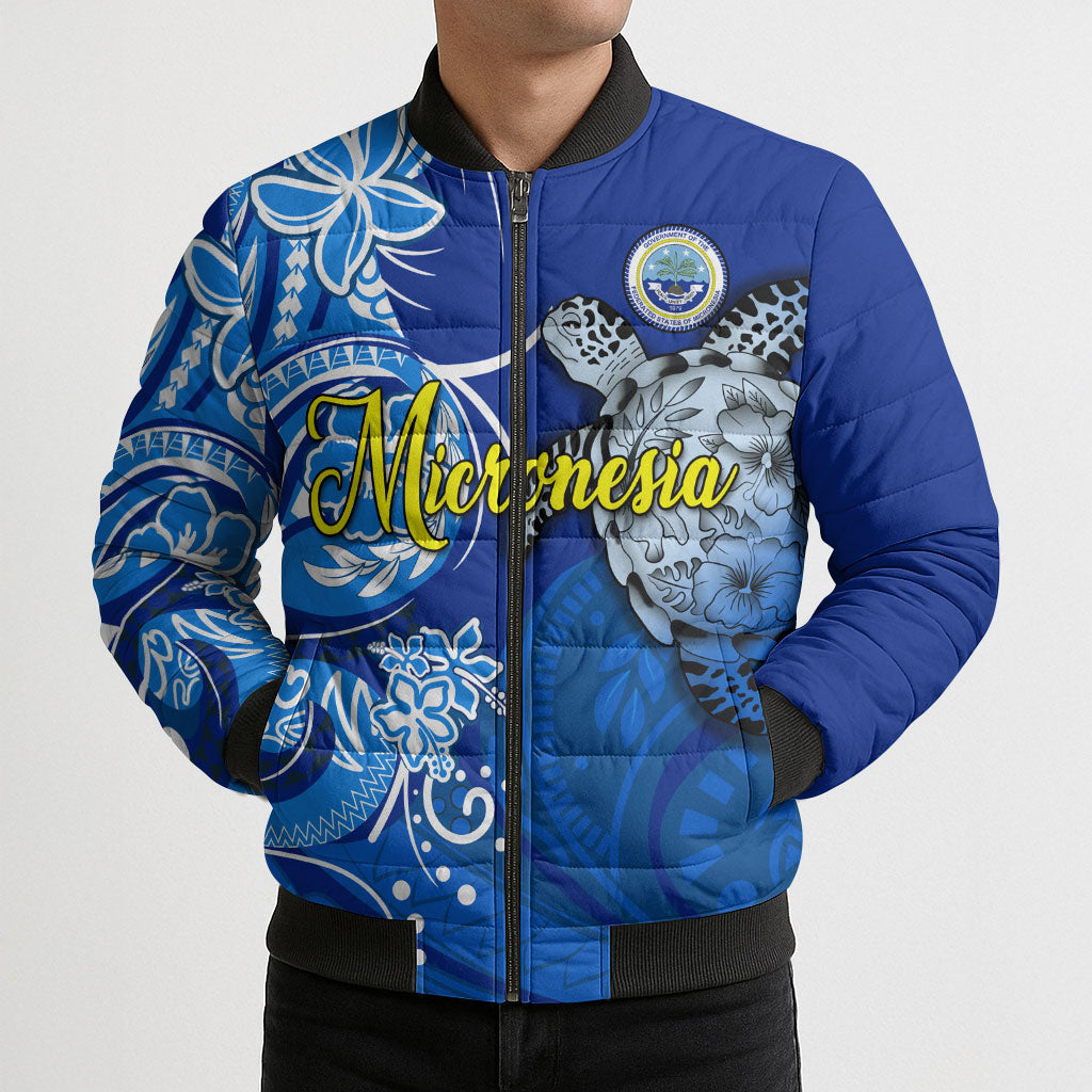 Micronesia Sea Turtle Bomber Puffer Jacket Federated States Of Micronesia Tribal Floral Pattern TS04 - Polynesian Pride