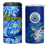 Micronesia Sea Turtle 4 in 1 Can Cooler Tumbler Federated States Of Micronesia Tribal Floral Pattern TS04 One Size: 16 oz Blue White - Polynesian Pride