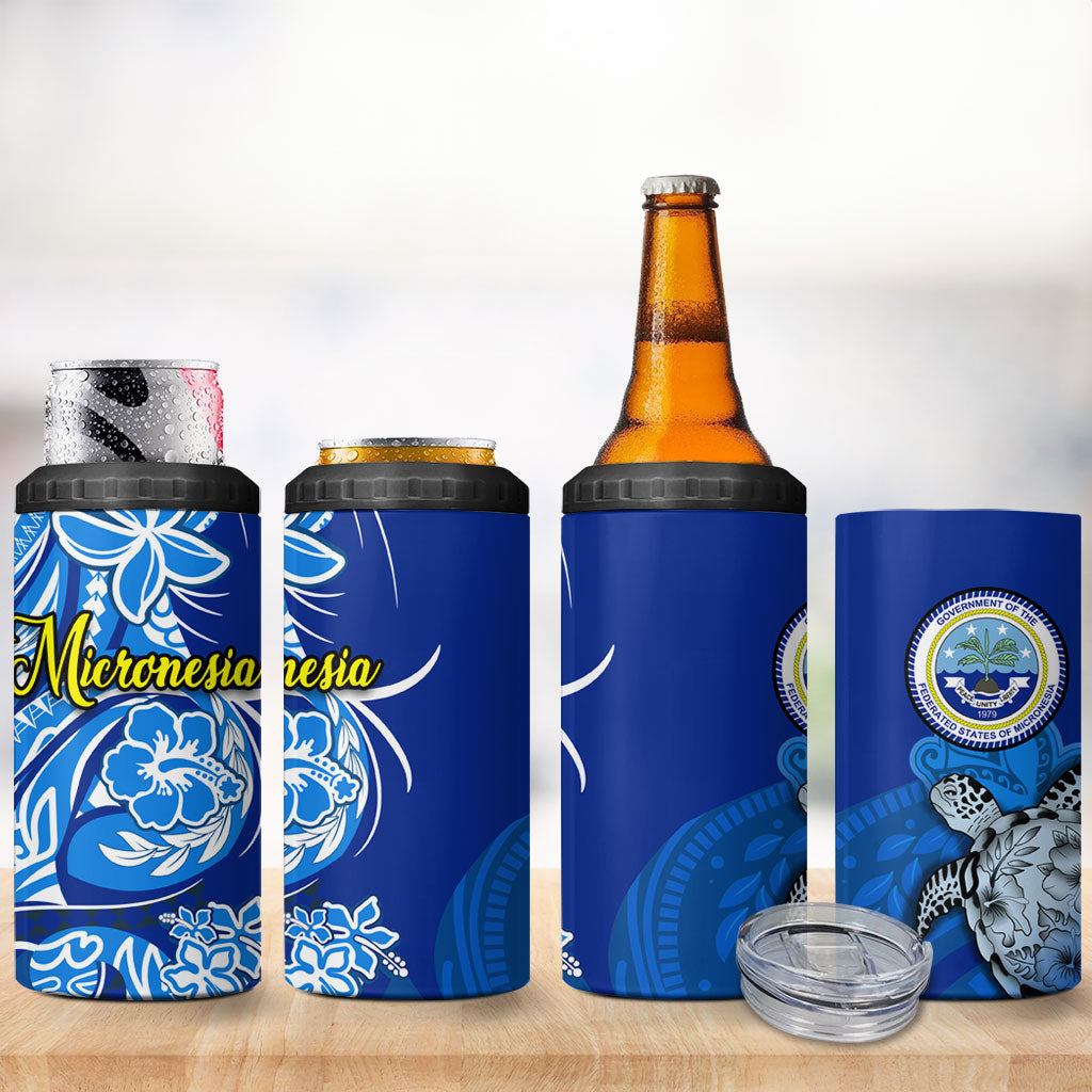 Micronesia Sea Turtle 4 in 1 Can Cooler Tumbler Federated States Of Micronesia Tribal Floral Pattern TS04 - Polynesian Pride