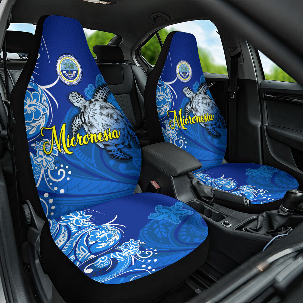 Micronesia Sea Turtle Car Seat Cover Federated States Of Micronesia Tribal Floral Pattern TS04 One Size Blue White - Polynesian Pride