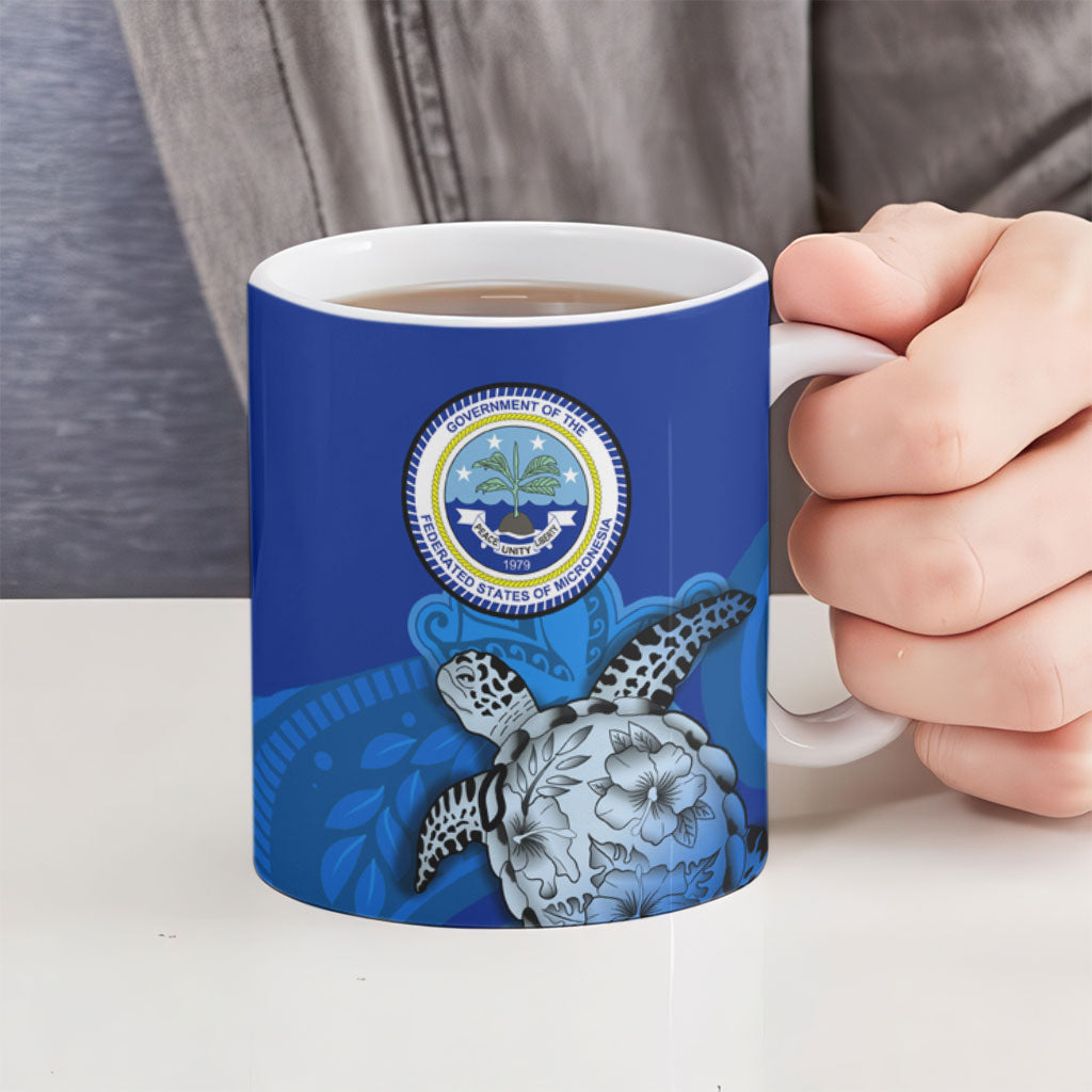 Micronesia Sea Turtle Ceramic Mug Federated States Of Micronesia Tribal Floral Pattern TS04 - Polynesian Pride