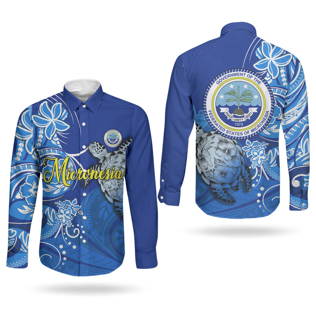 Micronesia Sea Turtle Couples Matching Off Shoulder Maxi Dress and Long Sleeve Button Shirt Federated States Of Micronesia Tribal Floral Pattern TS04 - Polynesian Pride