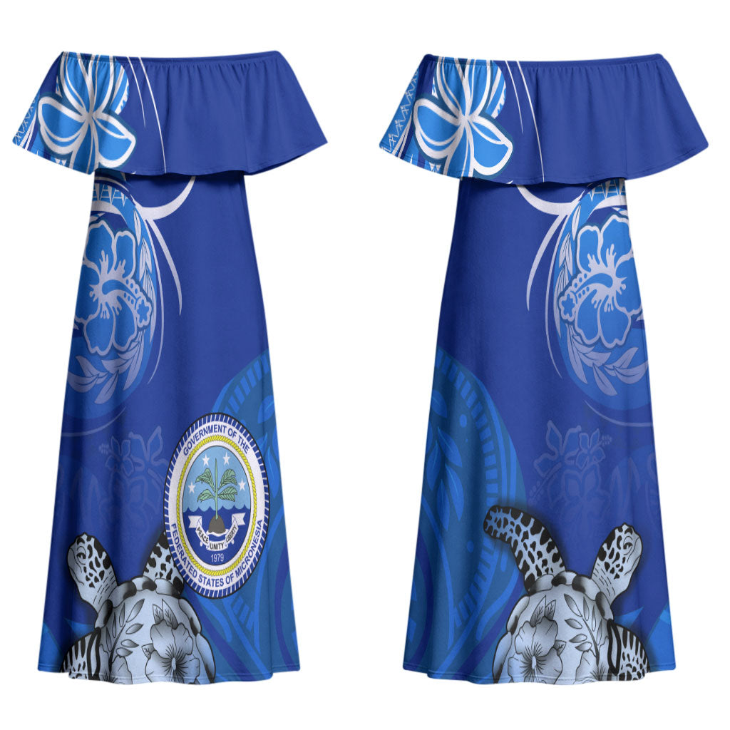 Micronesia Sea Turtle Couples Matching Off Shoulder Maxi Dress and Long Sleeve Button Shirt Federated States Of Micronesia Tribal Floral Pattern TS04 - Polynesian Pride