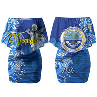 Micronesia Sea Turtle Couples Matching Off Shoulder Short Dress and Hawaiian Shirt Federated States Of Micronesia Tribal Floral Pattern TS04 - Polynesian Pride