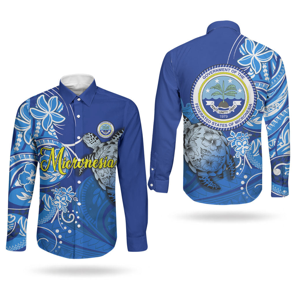 Micronesia Sea Turtle Couples Matching Tank Maxi Dress and Long Sleeve Button Shirt Federated States Of Micronesia Tribal Floral Pattern TS04 - Polynesian Pride