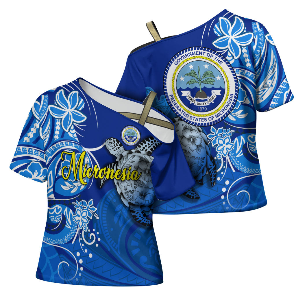 Micronesia Sea Turtle Cross Shoulder Shirt Federated States Of Micronesia Tribal Floral Pattern TS04 - Polynesian Pride
