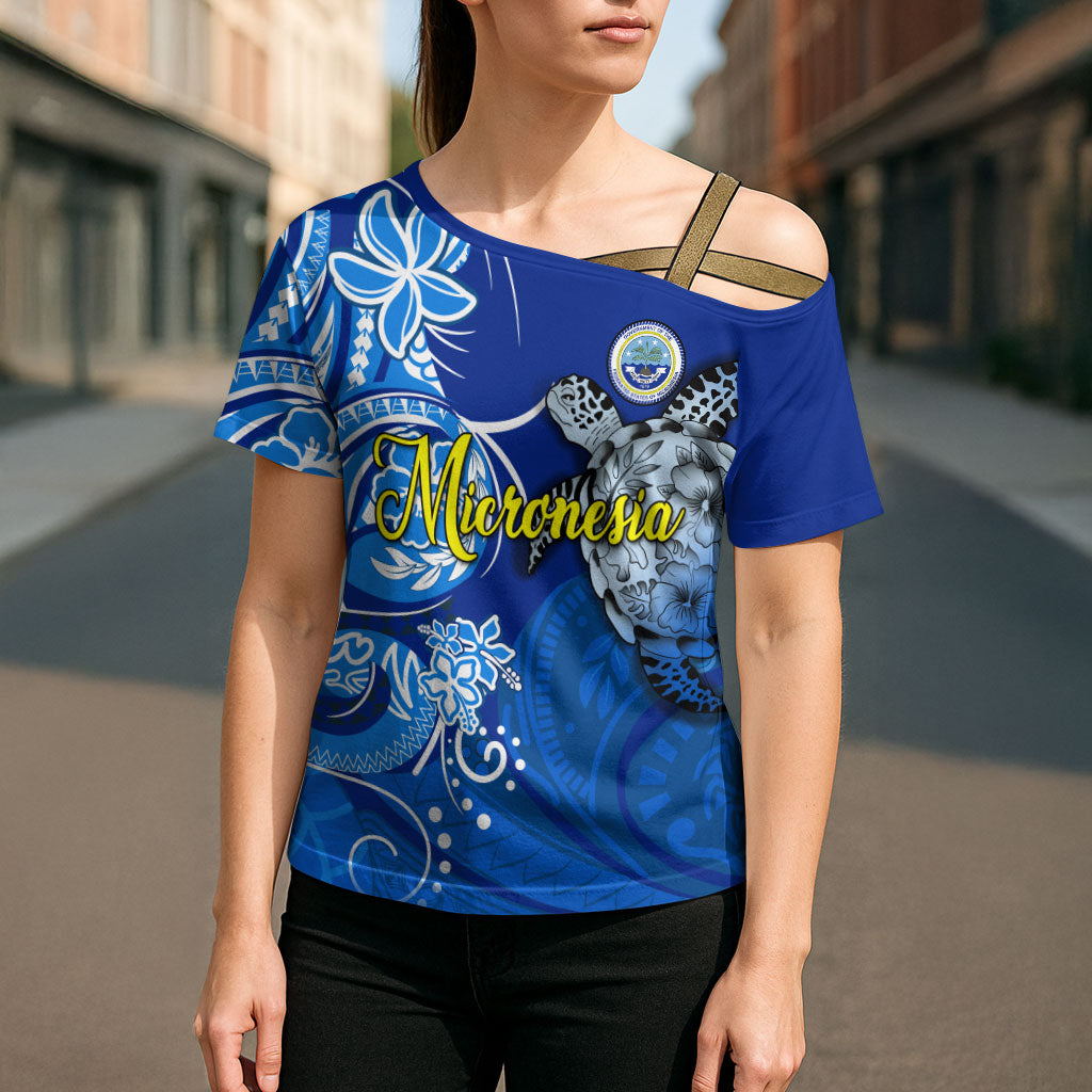 Micronesia Sea Turtle Cross Shoulder Shirt Federated States Of Micronesia Tribal Floral Pattern TS04 - Polynesian Pride