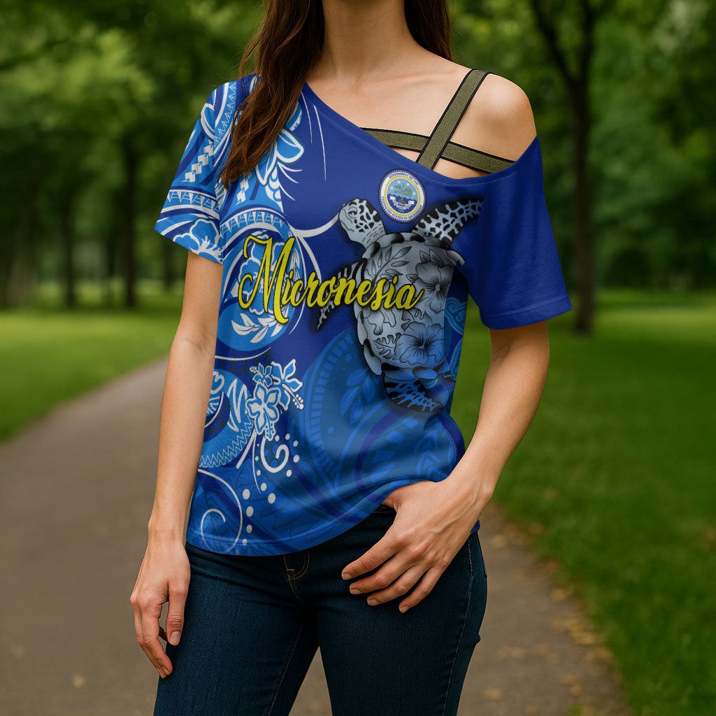 Micronesia Sea Turtle Cross Shoulder Shirt Federated States Of Micronesia Tribal Floral Pattern TS04 - Polynesian Pride