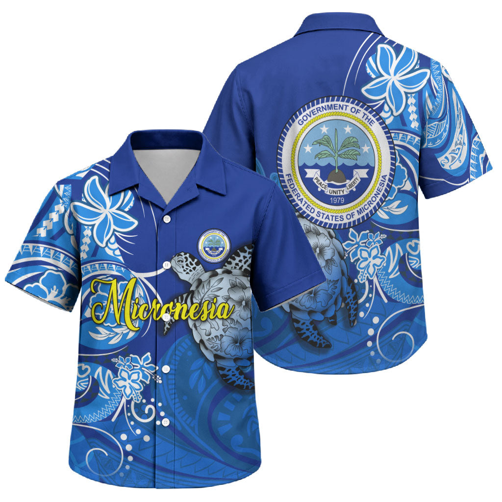 Micronesia Sea Turtle Family Matching Tank Maxi Dress and Hawaiian Shirt Federated States Of Micronesia Tribal Floral Pattern TS04 Son's Shirt Blue White - Polynesian Pride