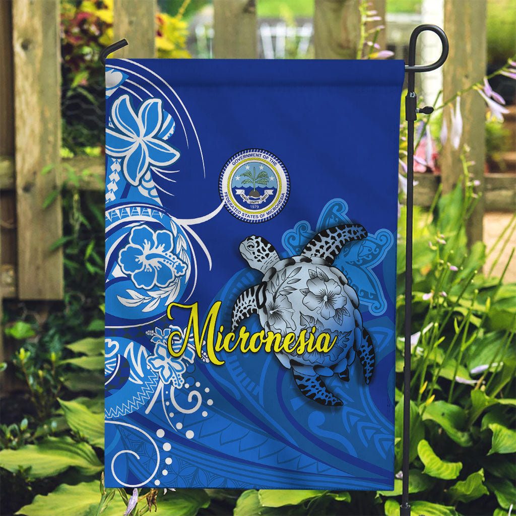 Micronesia Sea Turtle Garden Flag Federated States Of Micronesia Tribal Floral Pattern TS04 Garden Flag Blue White - Polynesian Pride