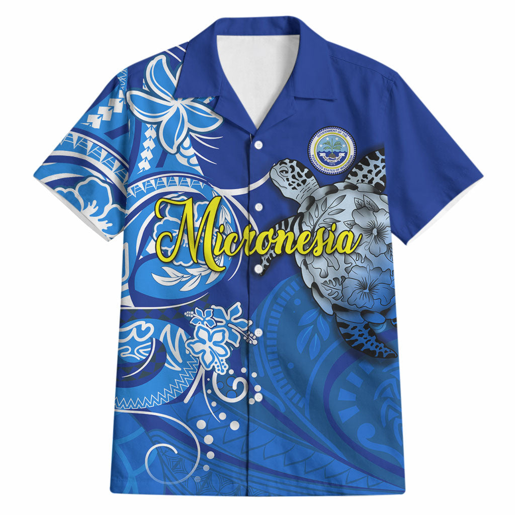 Micronesia Sea Turtle Hawaiian Shirt Federated States Of Micronesia Tribal Floral Pattern TS04 Blue White - Polynesian Pride