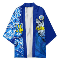 Micronesia Sea Turtle Kimono Federated States Of Micronesia Tribal Floral Pattern TS04 Unisex Blue White - Polynesian Pride