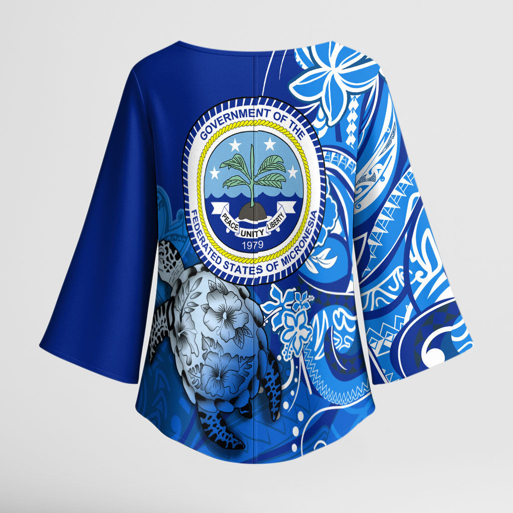Micronesia Sea Turtle Kimono Sleeve Blouse Federated States Of Micronesia Tribal Floral Pattern TS04 - Polynesian Pride