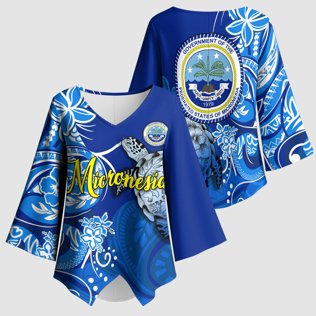 Micronesia Sea Turtle Kimono Sleeve Blouse Federated States Of Micronesia Tribal Floral Pattern TS04 - Polynesian Pride
