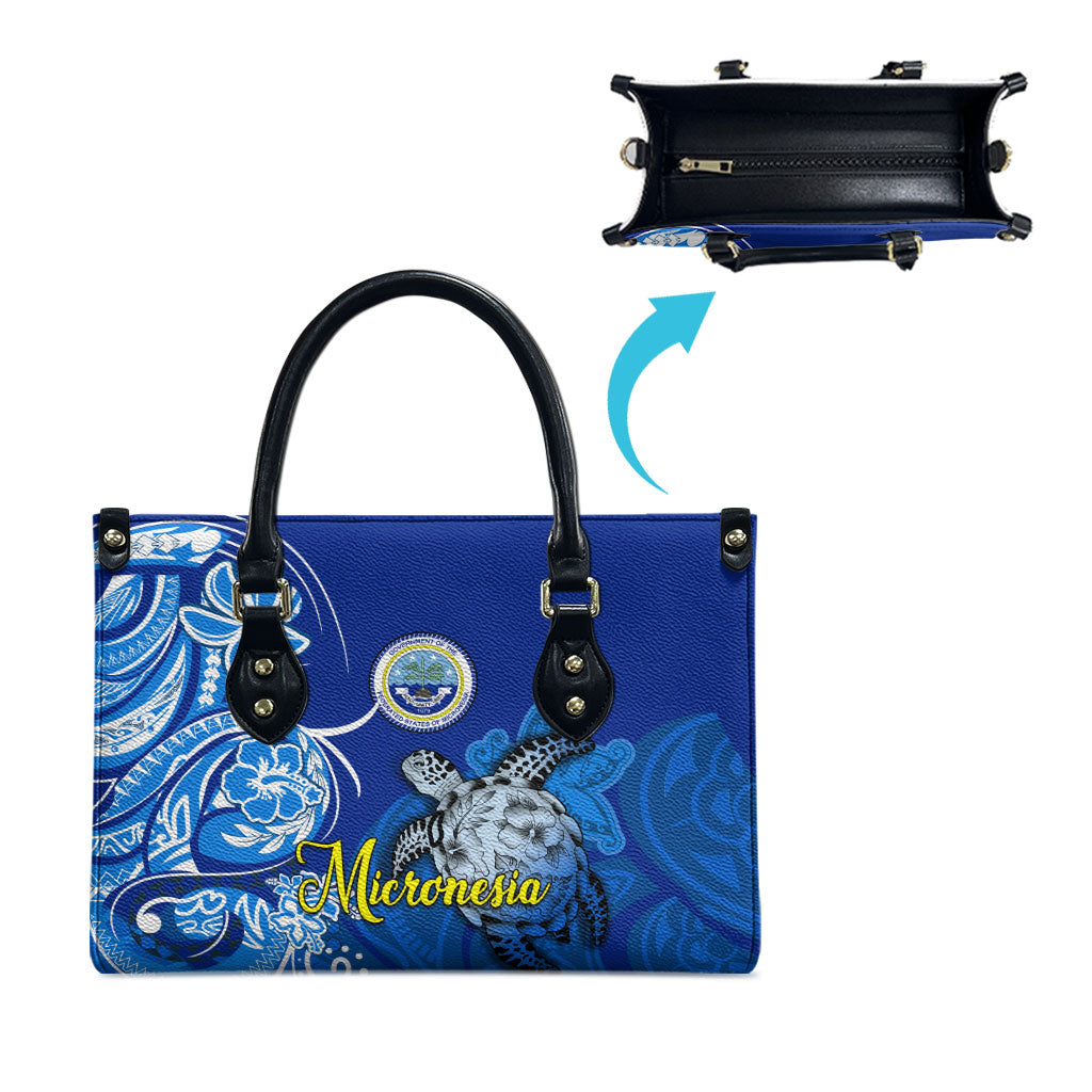 Micronesia Sea Turtle Leather Bag Federated States Of Micronesia Tribal Floral Pattern TS04 - Polynesian Pride