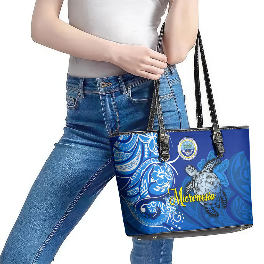 Micronesia Sea Turtle Leather Tote Bag Federated States Of Micronesia Tribal Floral Pattern TS04 - Polynesian Pride