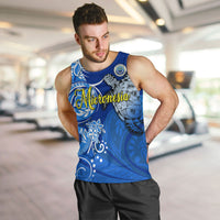 Micronesia Sea Turtle Men Tank Top Federated States Of Micronesia Tribal Floral Pattern TS04 Blue White - Polynesian Pride