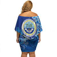 Micronesia Sea Turtle Off Shoulder Short Dress Federated States Of Micronesia Tribal Floral Pattern TS04 - Polynesian Pride