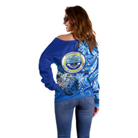 Micronesia Sea Turtle Off Shoulder Sweater Federated States Of Micronesia Tribal Floral Pattern TS04 - Polynesian Pride
