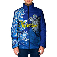 Micronesia Sea Turtle Padded Jacket Federated States Of Micronesia Tribal Floral Pattern TS04 Men Blue White - Polynesian Pride