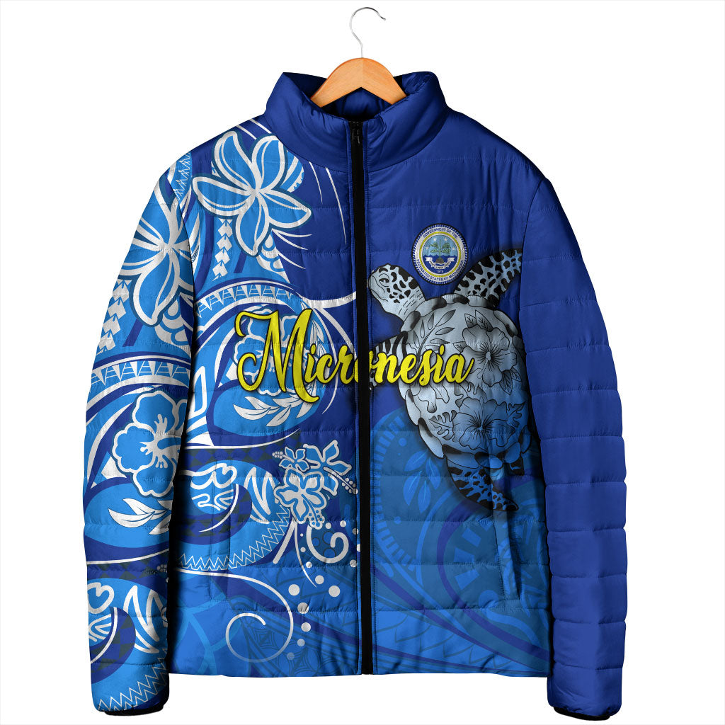 Micronesia Sea Turtle Padded Jacket Federated States Of Micronesia Tribal Floral Pattern TS04 - Polynesian Pride