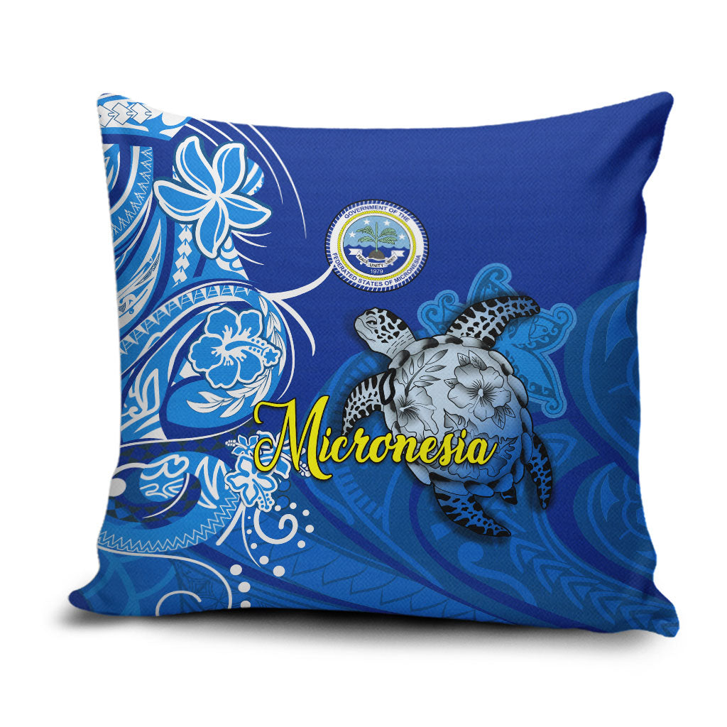 Micronesia Sea Turtle Pillow Cover Federated States Of Micronesia Tribal Floral Pattern TS04 Blue White - Polynesian Pride