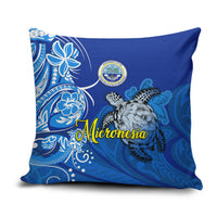 Micronesia Sea Turtle Pillow Cover Federated States Of Micronesia Tribal Floral Pattern TS04 Blue White - Polynesian Pride