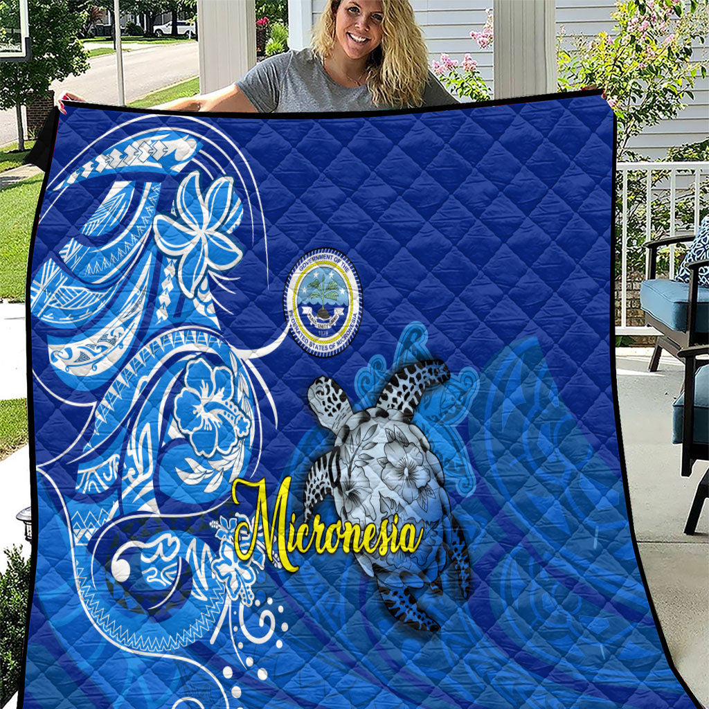 Micronesia Sea Turtle Quilt Federated States Of Micronesia Tribal Floral Pattern TS04 Blue White - Polynesian Pride