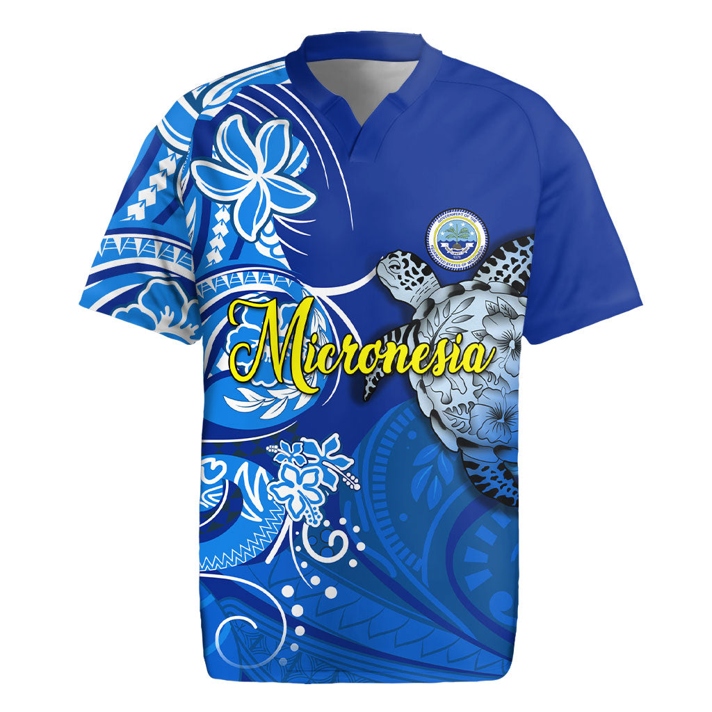 Micronesia Sea Turtle Rugby Jersey Federated States Of Micronesia Tribal Floral Pattern TS04 Blue White - Polynesian Pride