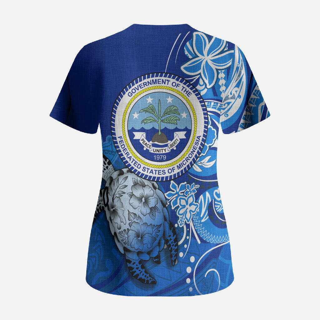 Micronesia Sea Turtle Scrub Top Federated States Of Micronesia Tribal Floral Pattern TS04 - Polynesian Pride