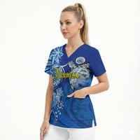 Micronesia Sea Turtle Scrub Top Federated States Of Micronesia Tribal Floral Pattern TS04 - Polynesian Pride