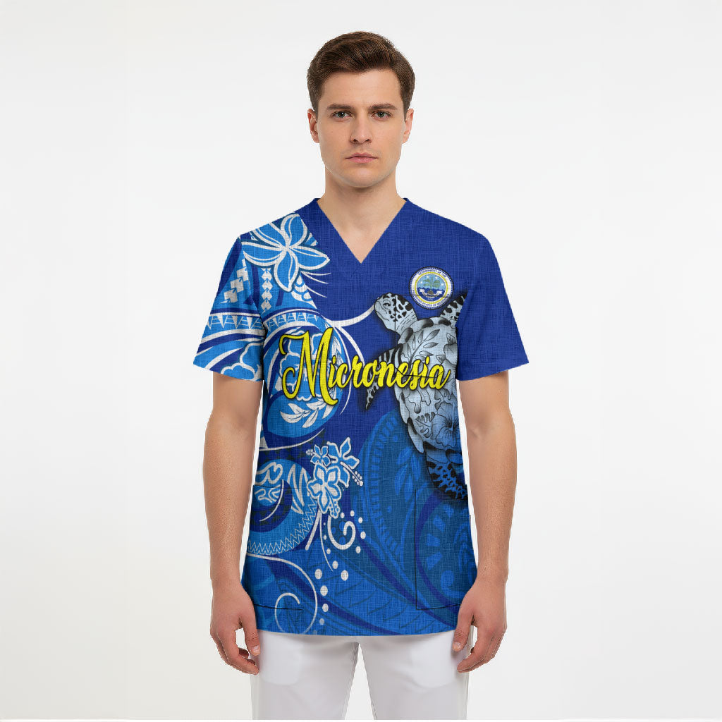 Micronesia Sea Turtle Scrub Top Federated States Of Micronesia Tribal Floral Pattern TS04 - Polynesian Pride