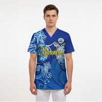 Micronesia Sea Turtle Scrub Top Federated States Of Micronesia Tribal Floral Pattern TS04 - Polynesian Pride