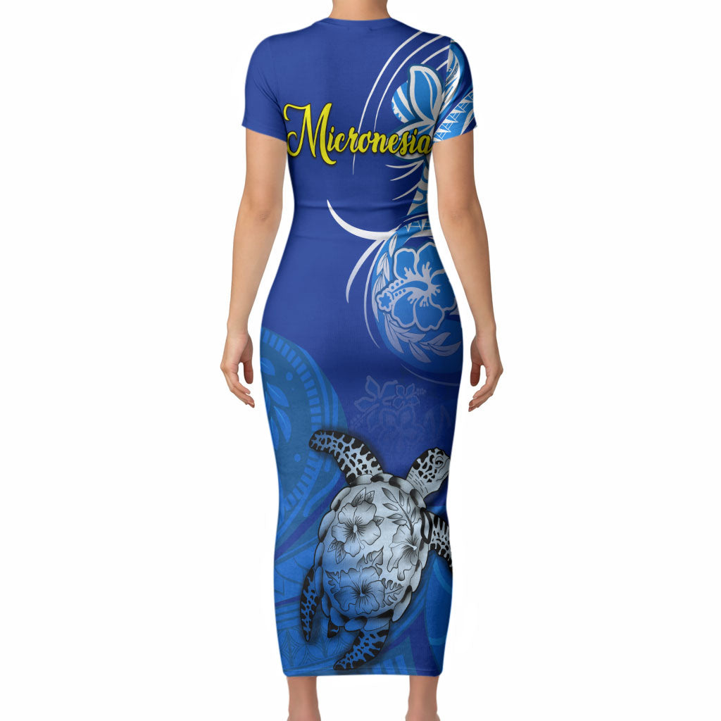 Micronesia Sea Turtle Short Sleeve Bodycon Dress Federated States Of Micronesia Tribal Floral Pattern TS04 - Polynesian Pride