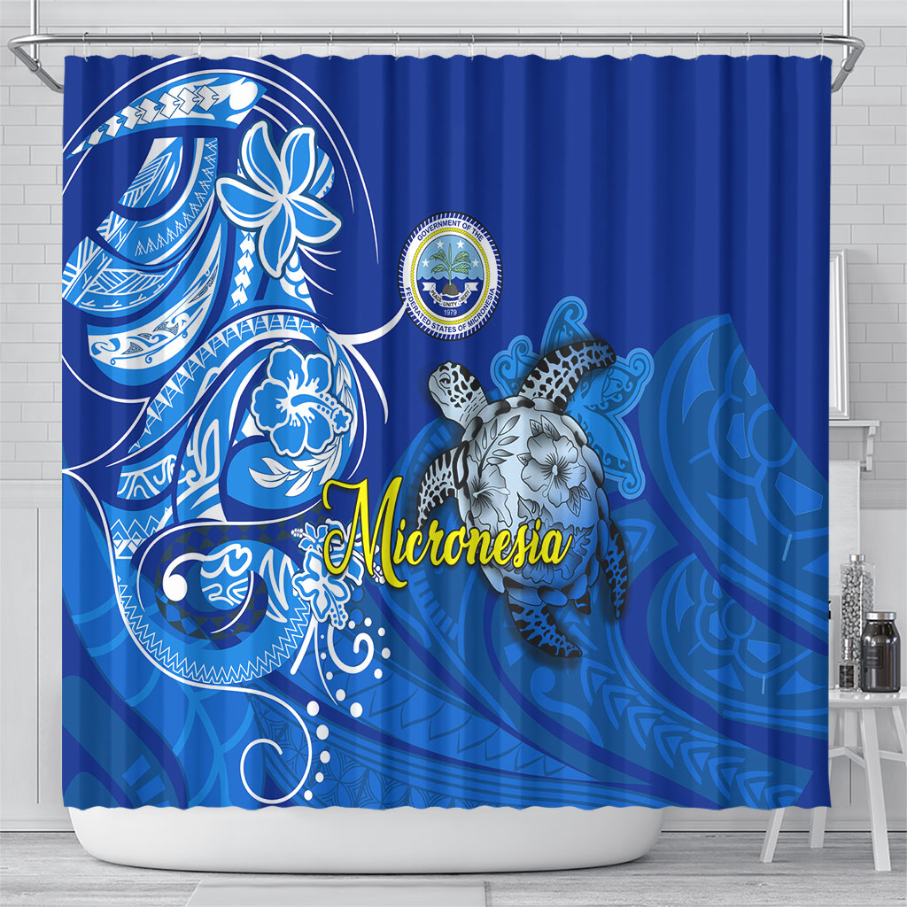 Micronesia Sea Turtle Shower Curtain Federated States Of Micronesia Tribal Floral Pattern TS04 - Polynesian Pride