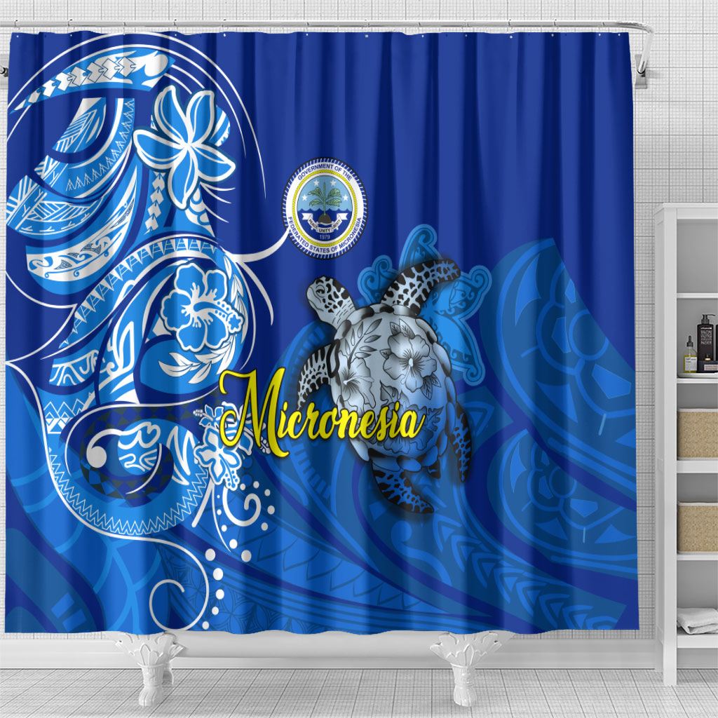 Micronesia Sea Turtle Shower Curtain Federated States Of Micronesia Tribal Floral Pattern TS04 - Polynesian Pride