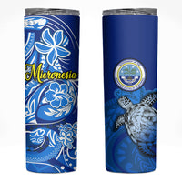 Micronesia Sea Turtle Skinny Tumbler Federated States Of Micronesia Tribal Floral Pattern TS04 Blue White - Polynesian Pride