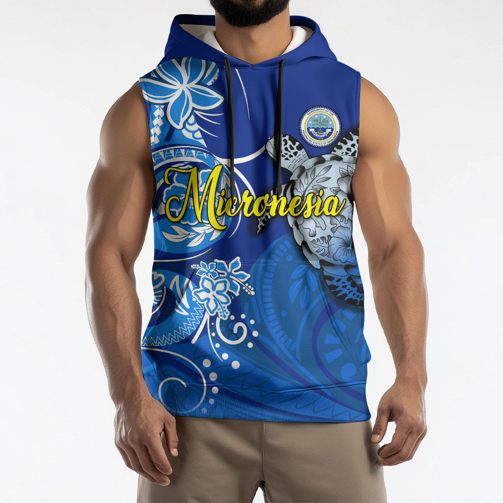 Micronesia Sea Turtle Sleeveless Hoodie Federated States Of Micronesia Tribal Floral Pattern TS04 - Polynesian Pride