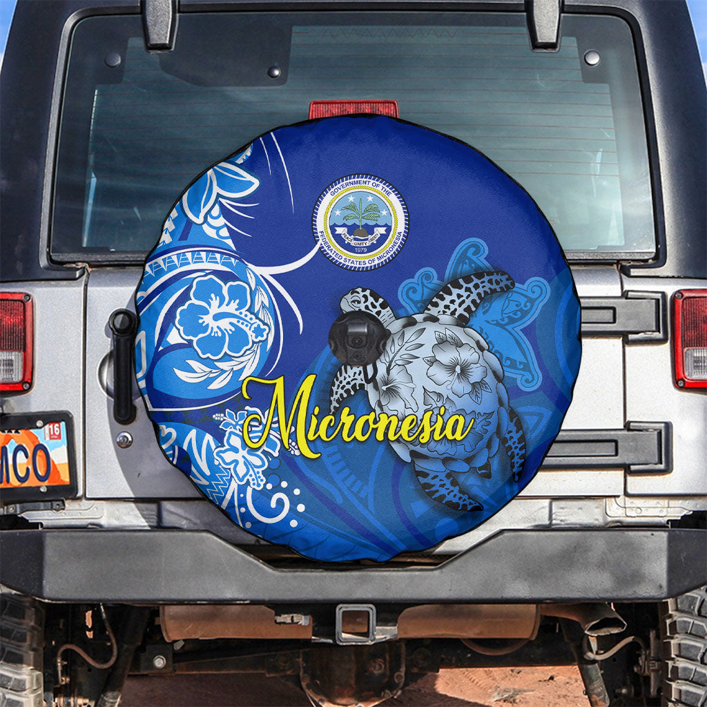 Micronesia Sea Turtle Spare Tire Cover Federated States Of Micronesia Tribal Floral Pattern TS04 Blue White - Polynesian Pride