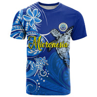 Micronesia Sea Turtle T Shirt Federated States Of Micronesia Tribal Floral Pattern TS04 Blue White - Polynesian Pride