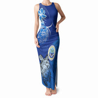Micronesia Sea Turtle Tank Maxi Dress Federated States Of Micronesia Tribal Floral Pattern TS04 Women Blue White - Polynesian Pride