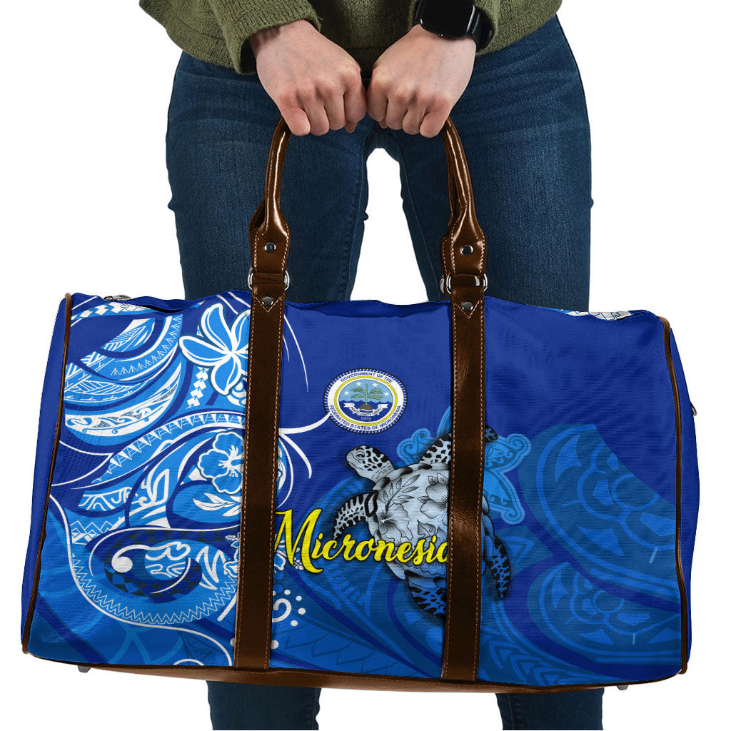 Micronesia Sea Turtle Travel Bag Federated States Of Micronesia Tribal Floral Pattern TS04 Blue White - Polynesian Pride