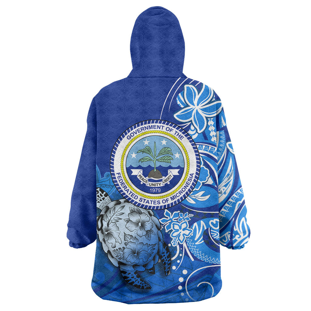 Micronesia Sea Turtle Wearable Blanket Hoodie Federated States Of Micronesia Tribal Floral Pattern TS04 - Polynesian Pride