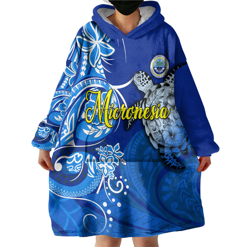 Micronesia Sea Turtle Wearable Blanket Hoodie Federated States Of Micronesia Tribal Floral Pattern TS04 - Polynesian Pride
