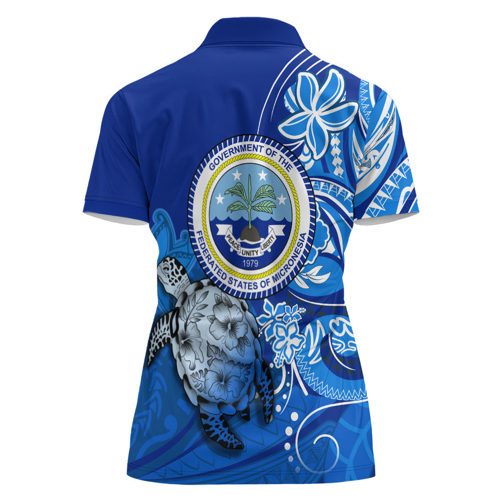 Micronesia Sea Turtle Women Polo Shirt Federated States Of Micronesia Tribal Floral Pattern TS04 - Polynesian Pride