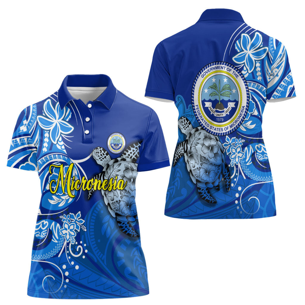 Micronesia Sea Turtle Women Polo Shirt Federated States Of Micronesia Tribal Floral Pattern TS04 - Polynesian Pride