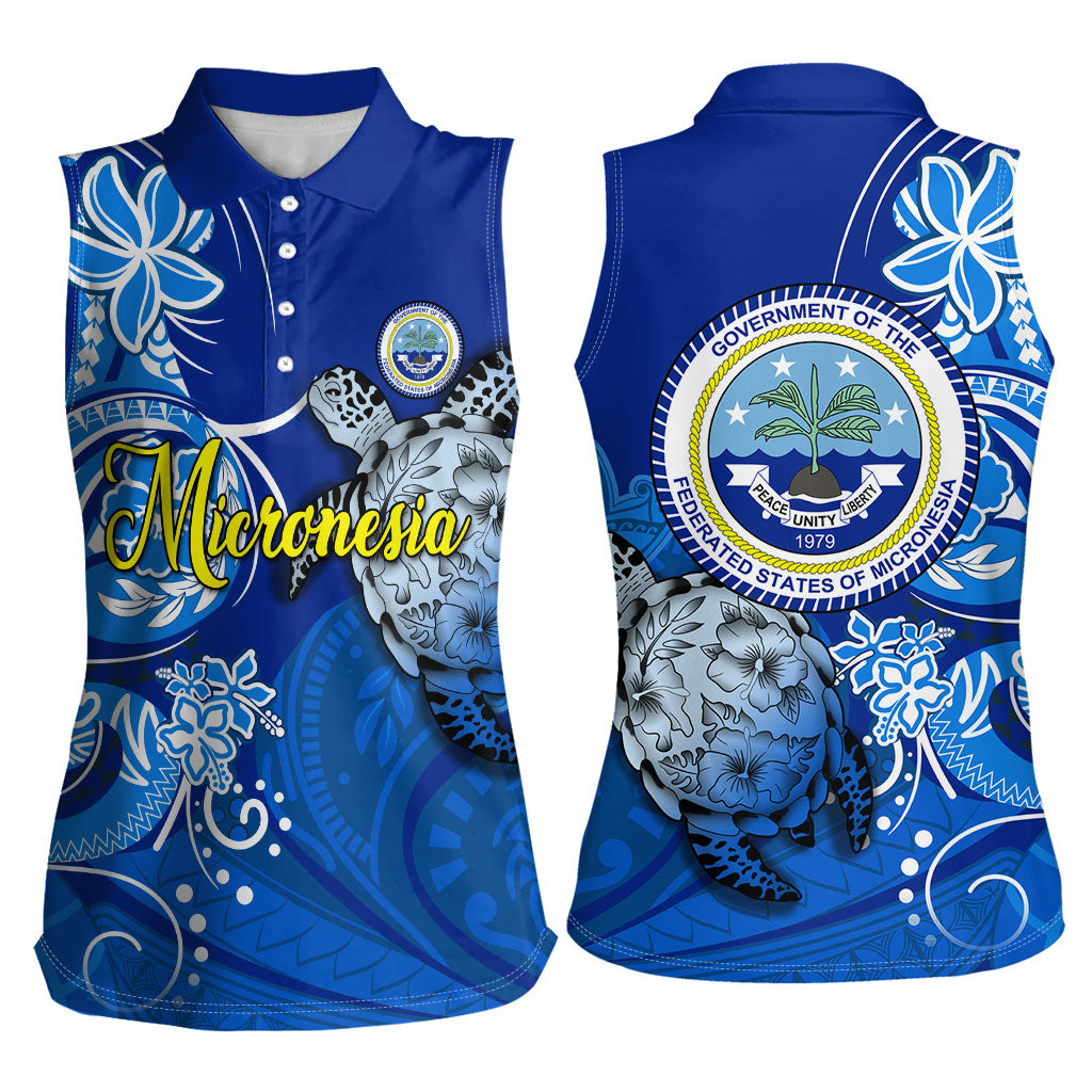 Micronesia Sea Turtle Women Sleeveless Polo Shirt Federated States Of Micronesia Tribal Floral Pattern TS04 - Polynesian Pride