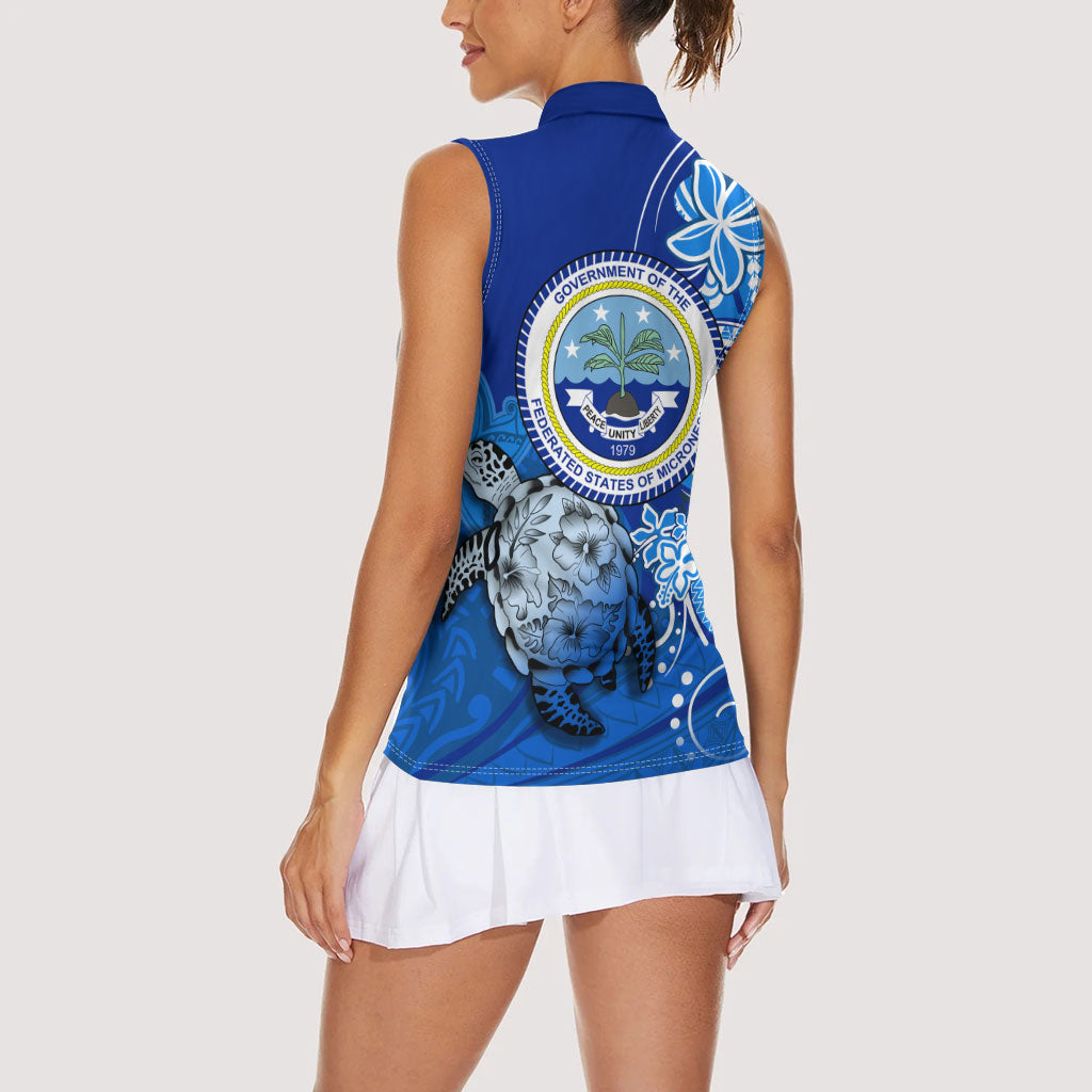 Micronesia Sea Turtle Women Sleeveless Polo Shirt Federated States Of Micronesia Tribal Floral Pattern TS04 - Polynesian Pride