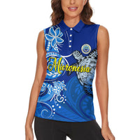 Micronesia Sea Turtle Women Sleeveless Polo Shirt Federated States Of Micronesia Tribal Floral Pattern TS04 - Polynesian Pride